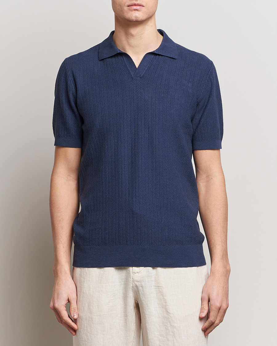 Herr | Kortärmade pikéer | Altea | Knitted Chevron Polo Navy