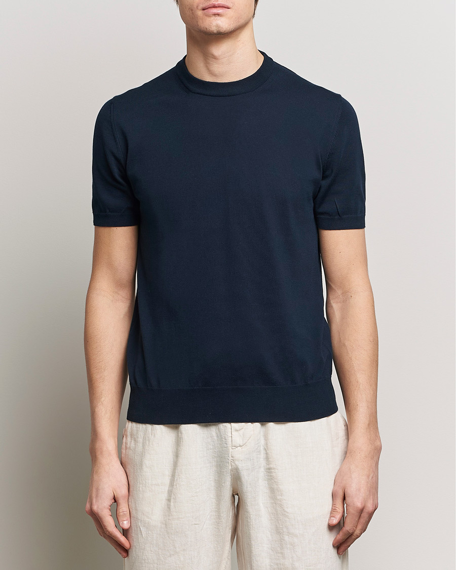 Herr |  | Altea | Extrafine Cotton Knit T-Shirt Navy