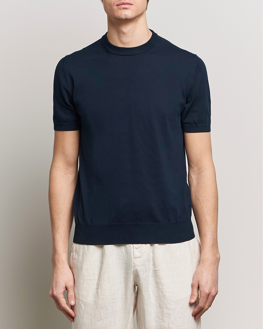 Herr | Avdelningar | Altea | Extrafine Cotton Knit T-Shirt Navy