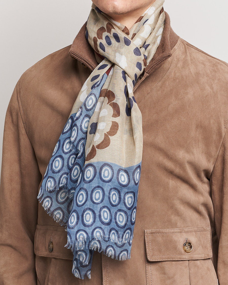 Herre | Skjerf | Altea | Printed Linen Scarf Beige/Burgundy