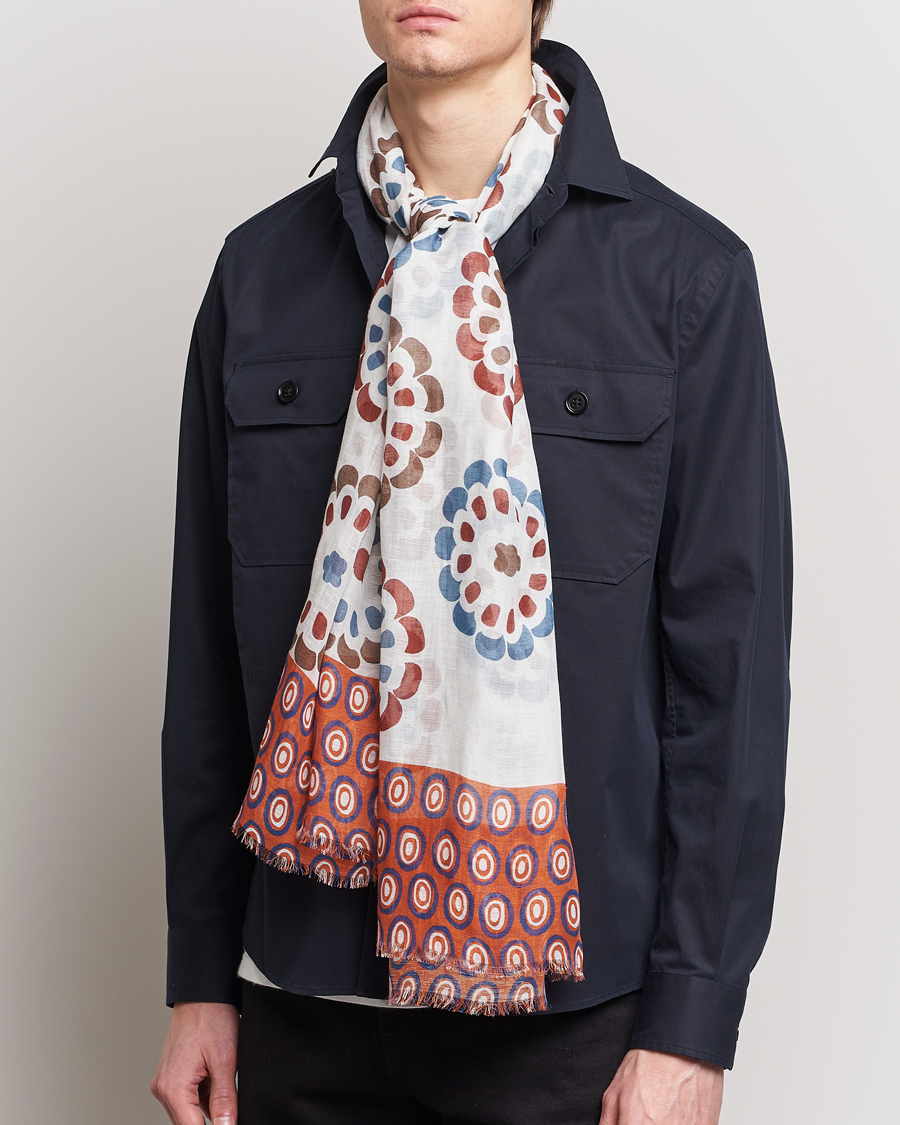 Herr | Accessoarer | Altea | Printed Linen Scarf Green/Orange