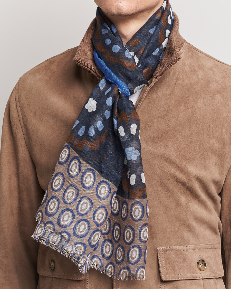 Herr | Accessoarer | Altea | Printed Linen Scarf Blue/Beige