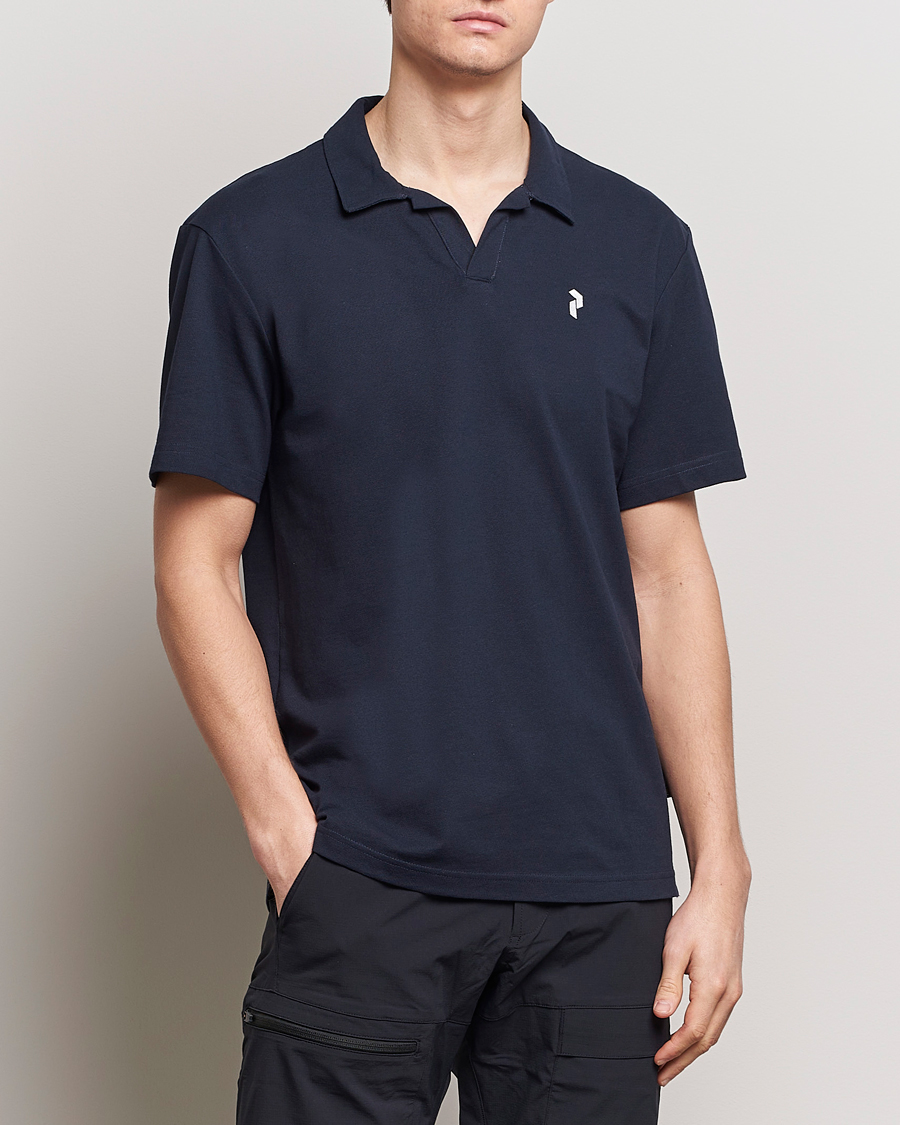 Herr | Kortärmade pikéer | Peak Performance | Cotton Coolmax Open Collar Polo Salute Blue