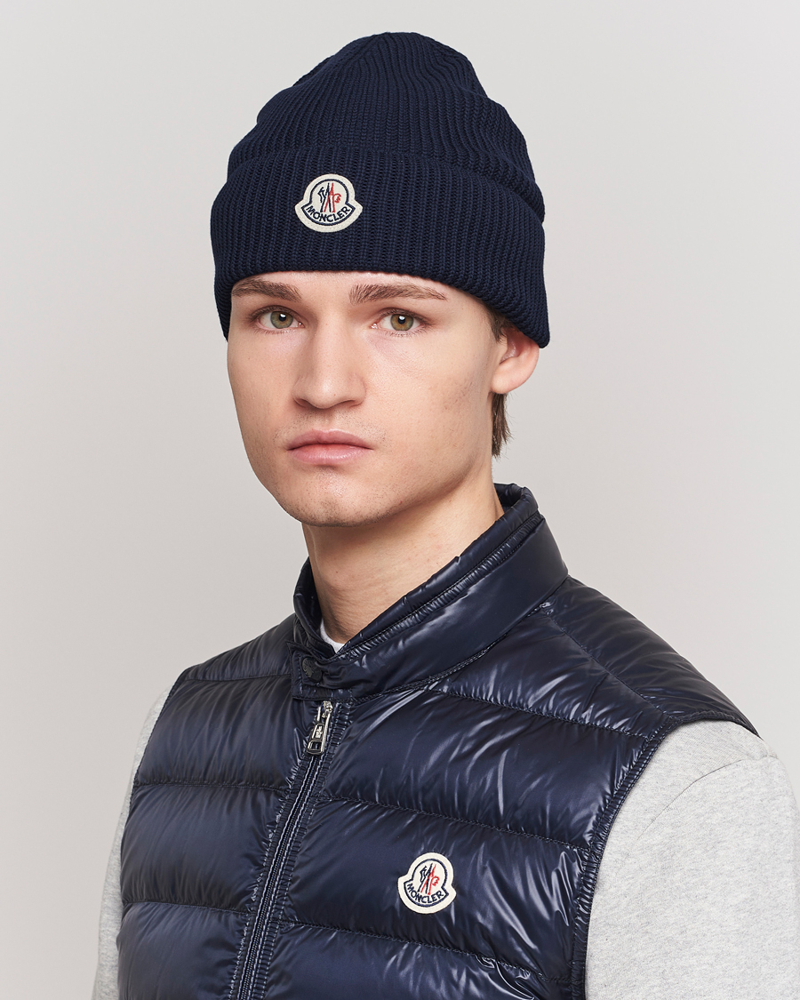 Herr | Moncler Ribbed Wool Beanie Navy | Moncler | Ribbed Wool Beanie Navy