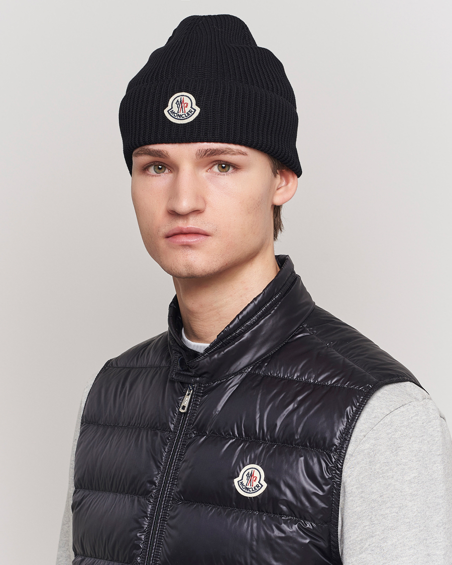 Herre | Luer | Moncler | Ribbed Wool Beanie Black