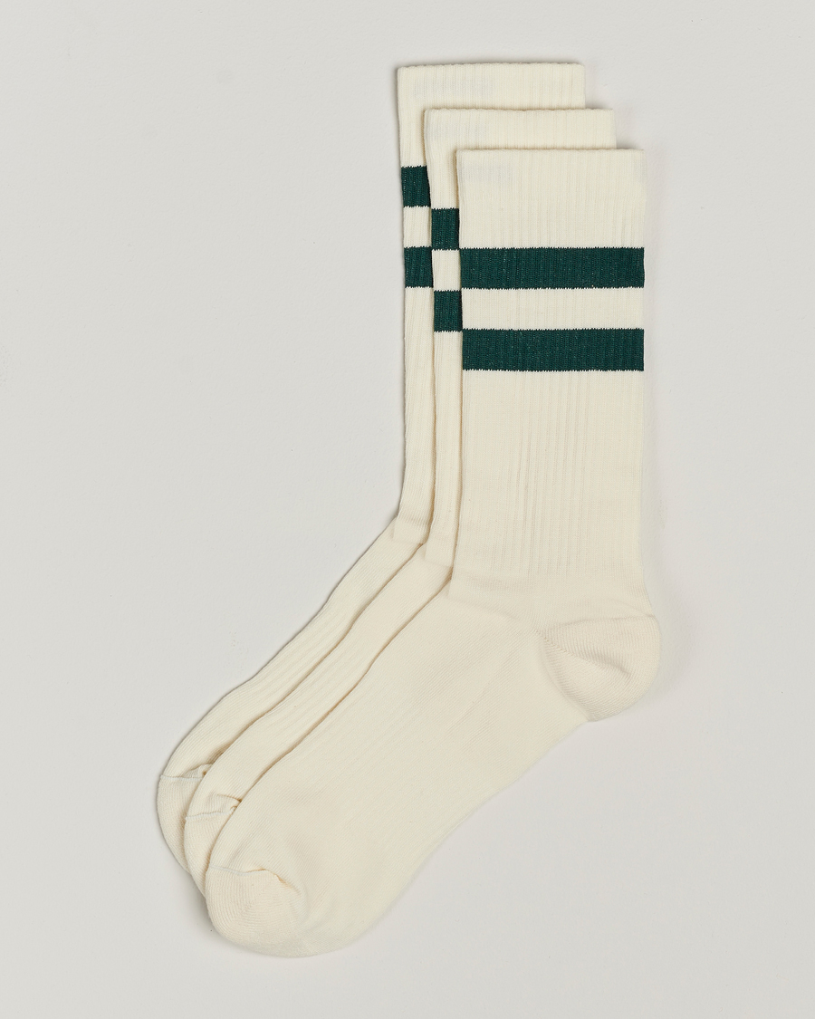 Herr | Underkläder | Sweyd | 3-Pack Two Stripe Cotton Socks White/Green
