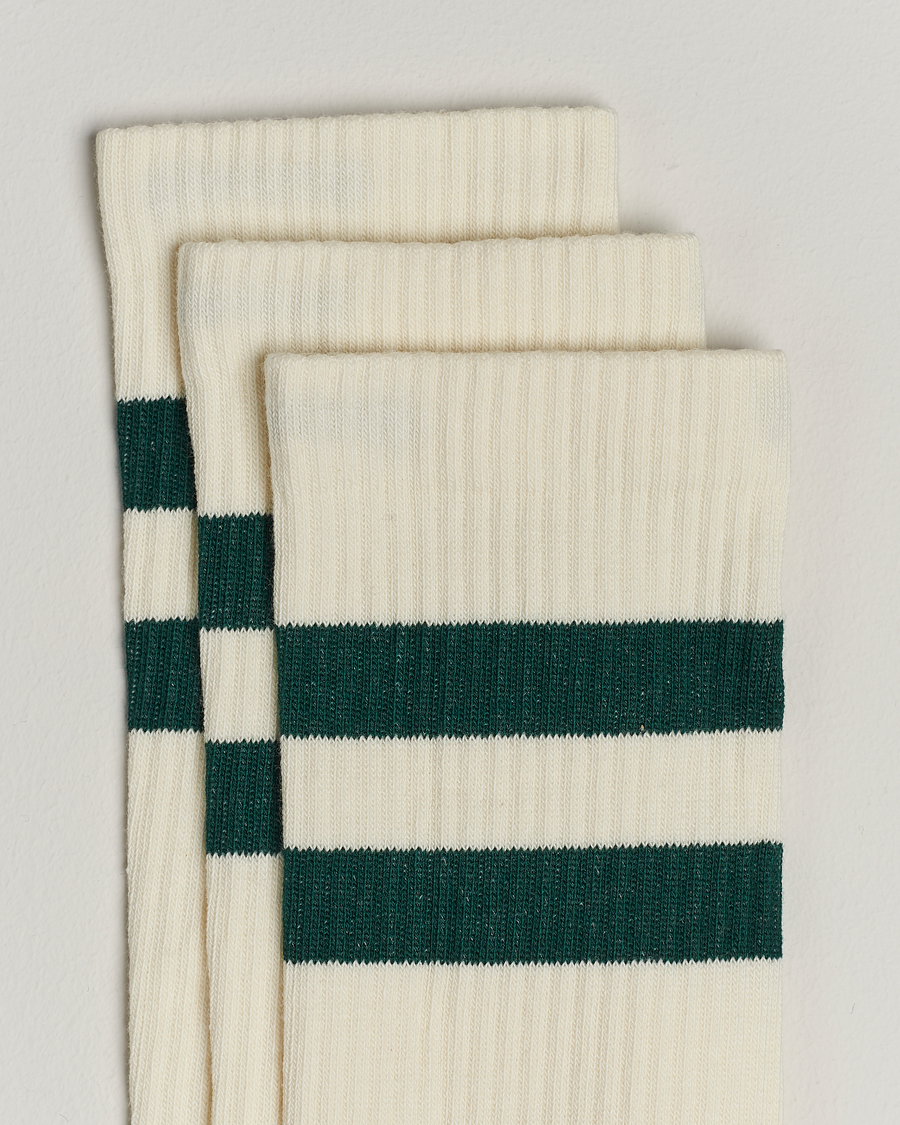 Herr | Contemporary Creators | Sweyd | 3-Pack Two Stripe Cotton Socks White/Green