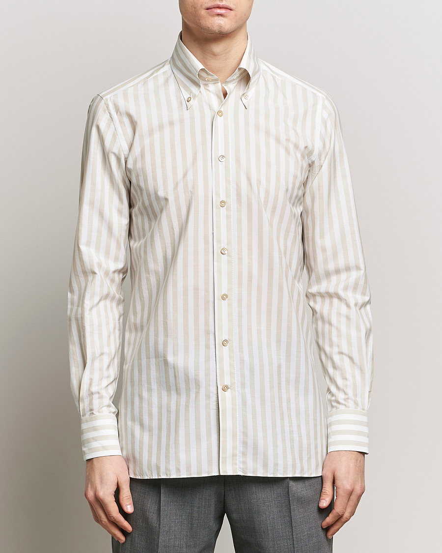 Herr | Stilsegment Formal | 100Hands | Striped Cotton Shirt Brown/White