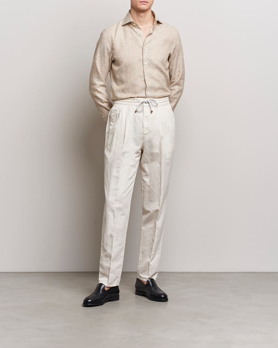 Herr | Skjortor | 100Hands | Striped Linen Shirt Brown