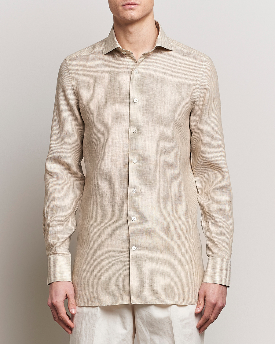 Men | Shirts | 100Hands | Striped Linen Shirt Brown