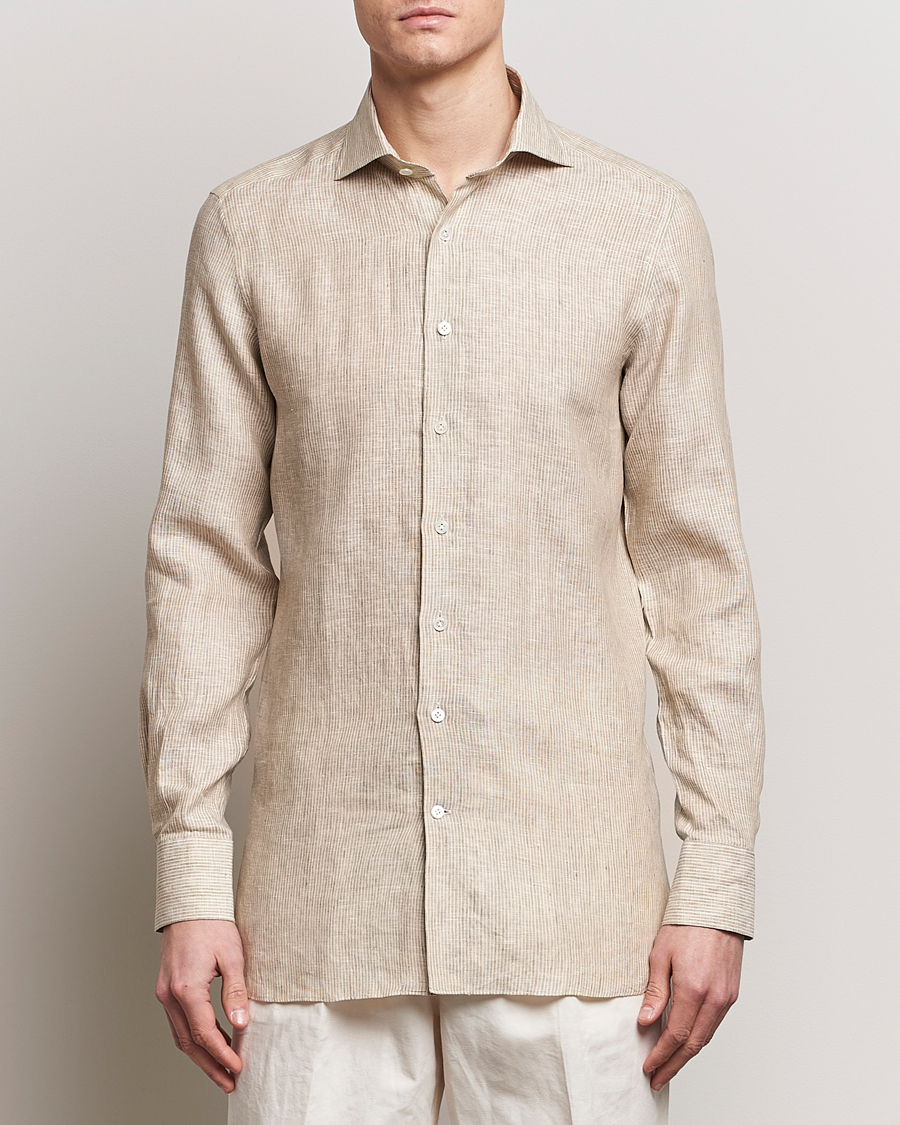 Herr | Lojalitetserbjudande | 100Hands | Striped Linen Shirt Brown