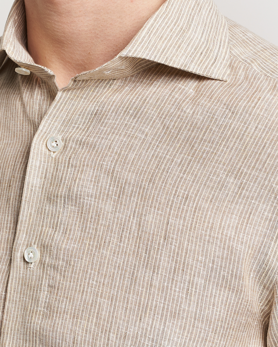 Herr | Skjortor | 100Hands | Striped Linen Shirt Brown