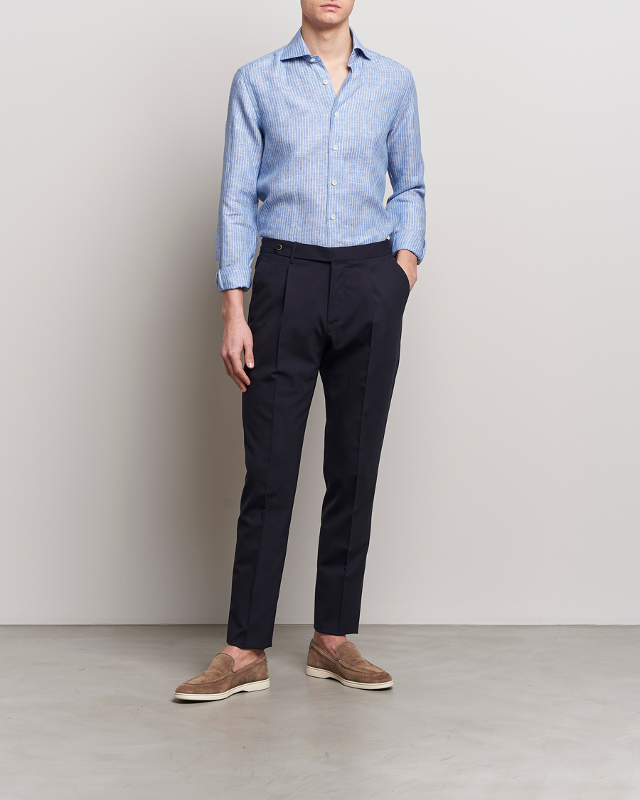 Herr | Skjortor | 100Hands | Striped Linen Shirt Navy