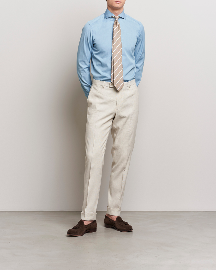 Herr | Skjortor | 100Hands | Ice Wash Denim Shirt Light Blue