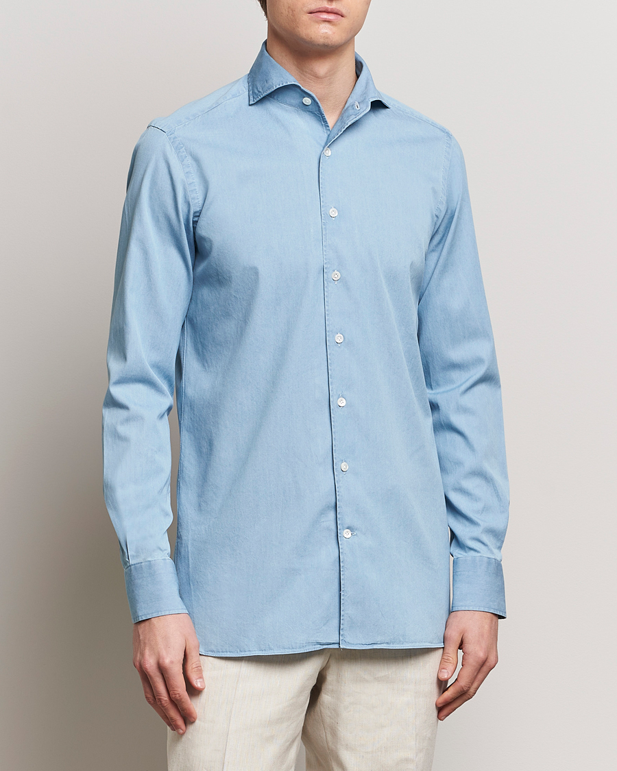 Herr | Skjortor | 100Hands | Ice Wash Denim Shirt Light Blue