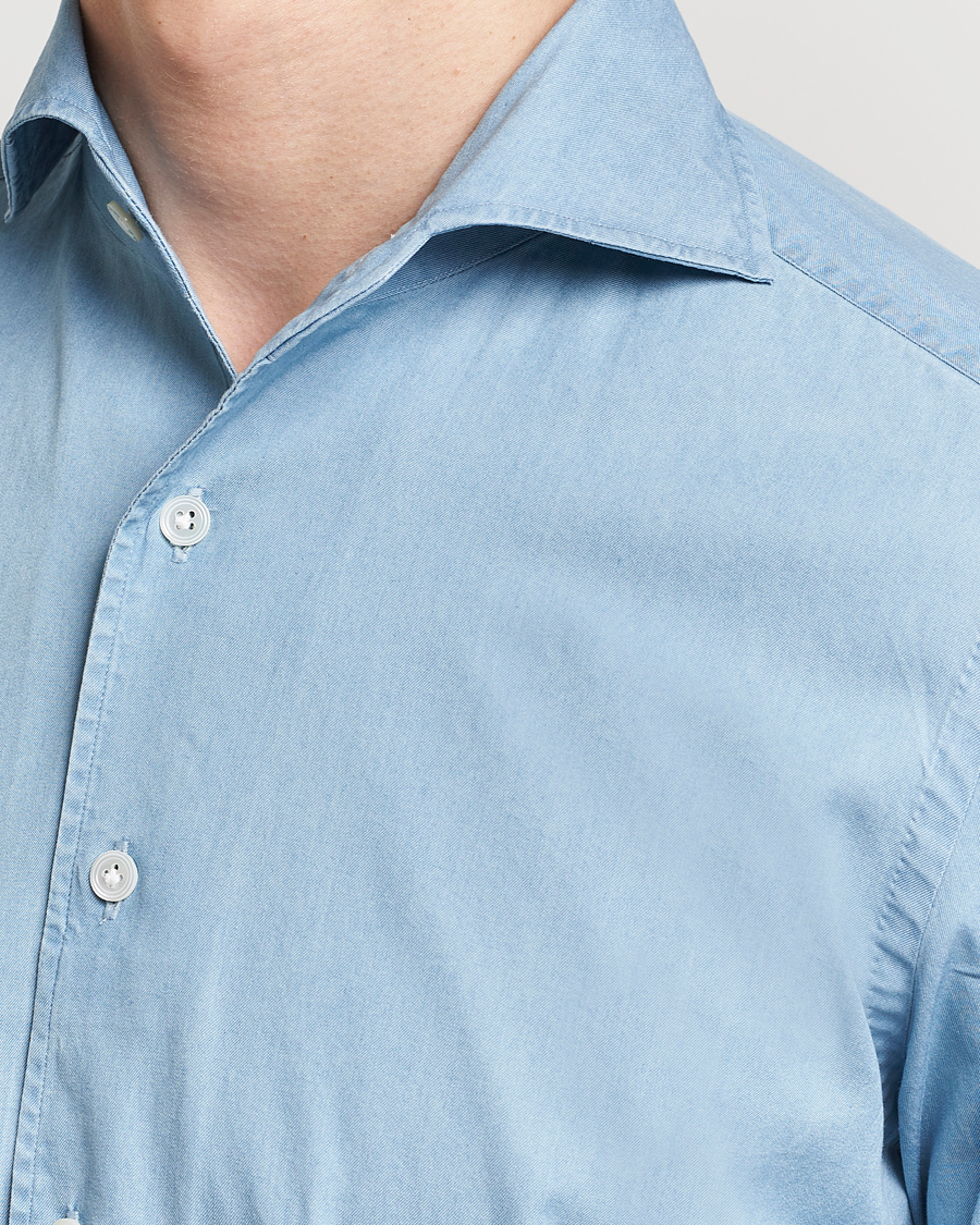 Herr | Skjortor | 100Hands | Ice Wash Denim Shirt Light Blue