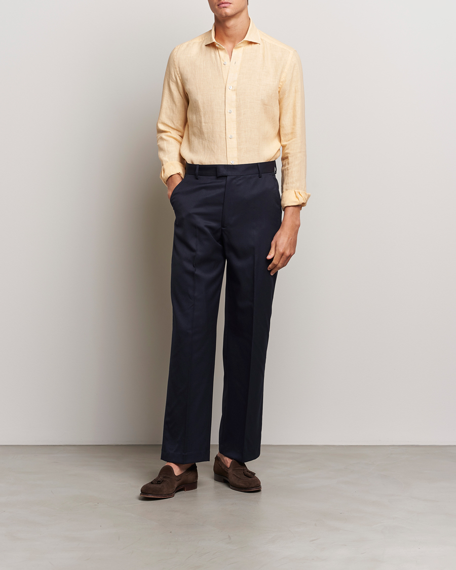 Herr | Skjortor | 100Hands | Natural Stone Washed Linen Shirt Peach