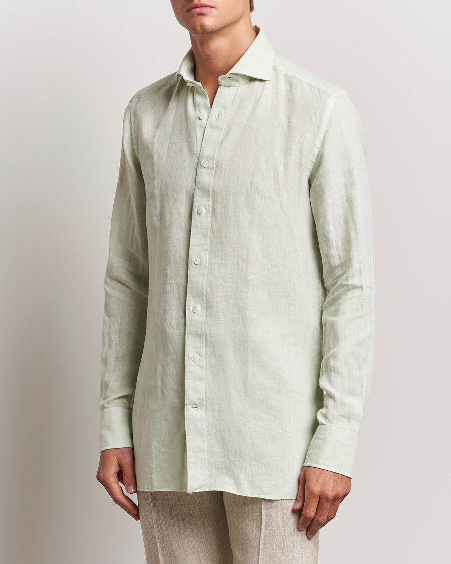 Herr | Skjortor | 100Hands | Natural Stone Washed Linen Shirt Sage