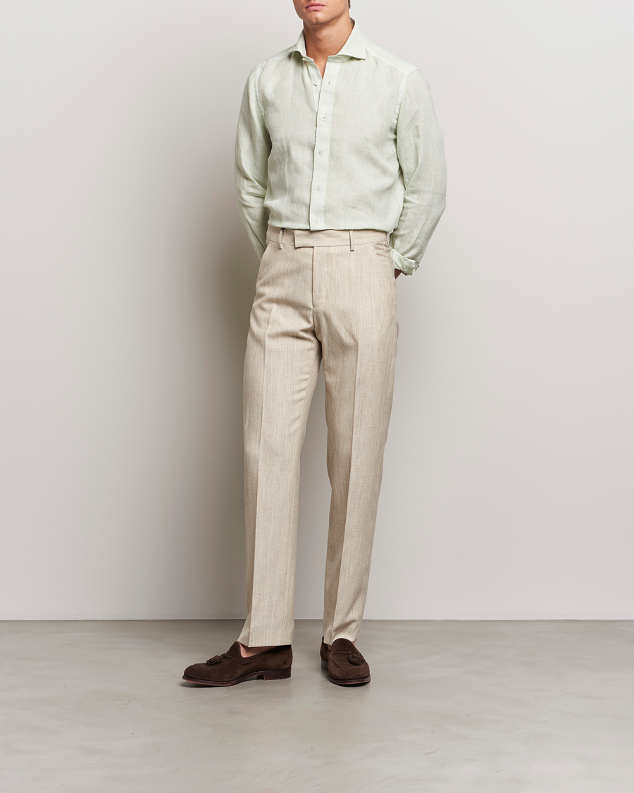 Herr | Luxury Brands | 100Hands | Natural Stone Washed Linen Shirt Sage