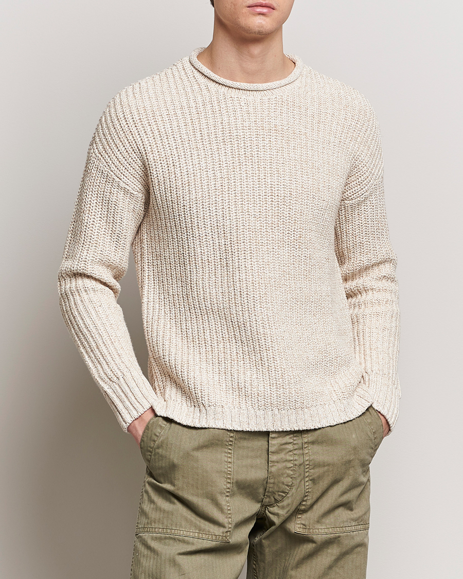 Herr | Stickade tröjor | RRL | Cotton/Linen Crew Neck Pullover Raw White