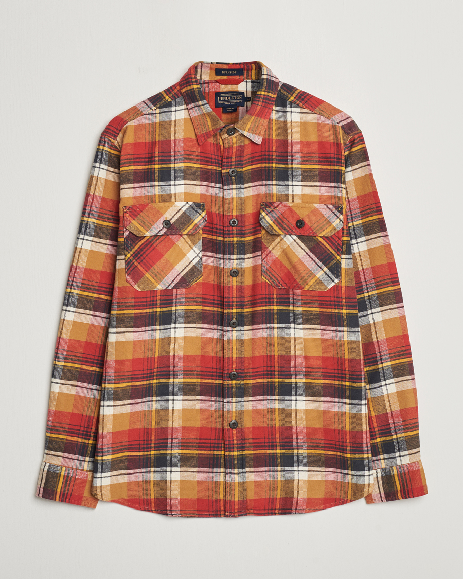 Herr | Skjortor | Pendleton | Burnside Flannel Shirt Tan/Red Plaid