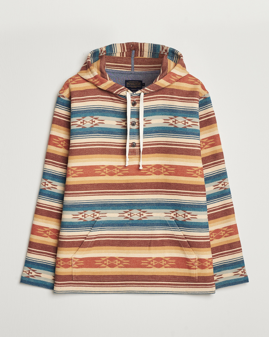 Herr | Tröjor | Pendleton | Driftwood Hoody Azure/Brown Stripe