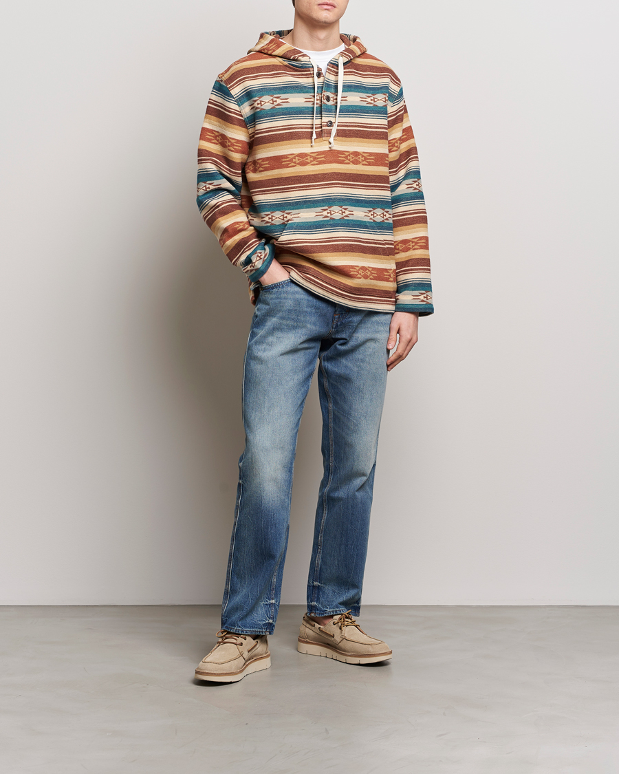 Herr | Tröjor | Pendleton | Driftwood Hoody Azure/Brown Stripe