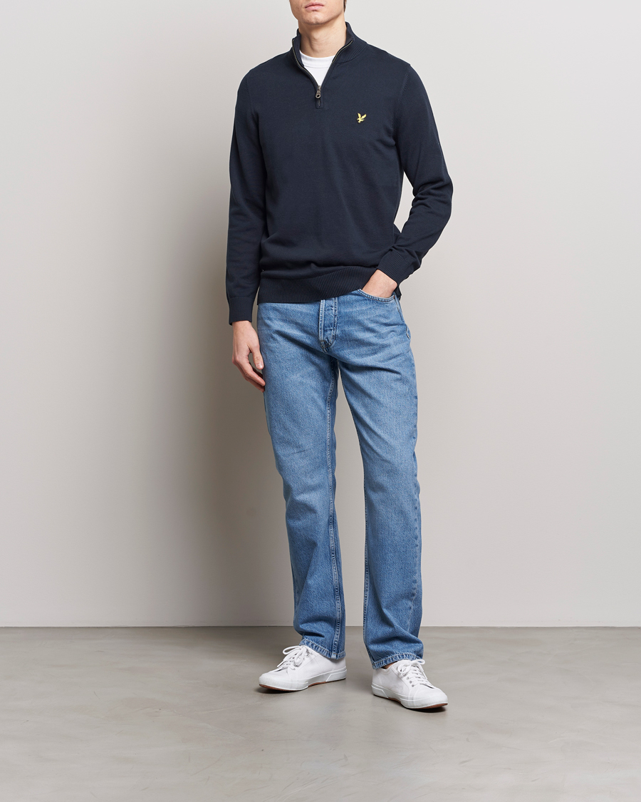 Herr | Tröjor | Lyle & Scott | Cotton Knitted Half Zip Dark Navy