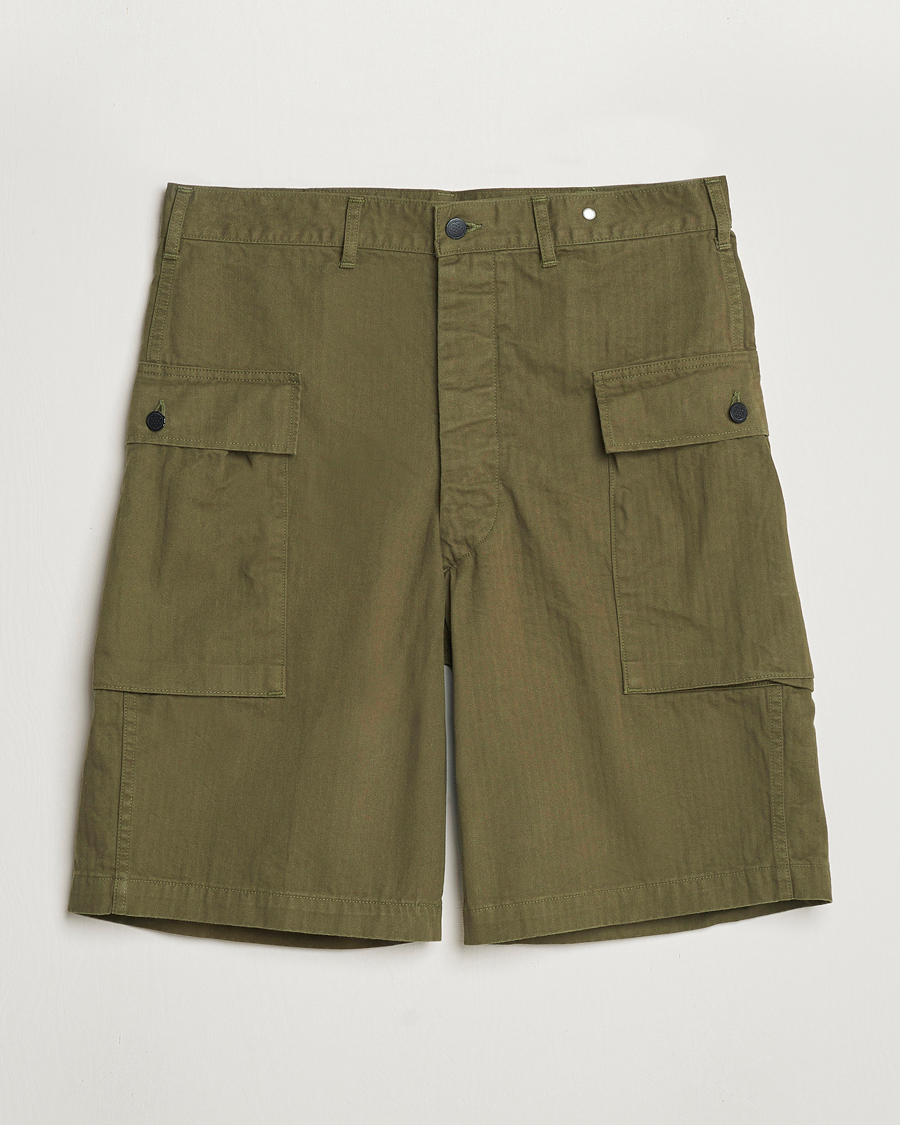 Herr | Shorts | orSlow | Herringbone Cotton Cargo Short Army Green