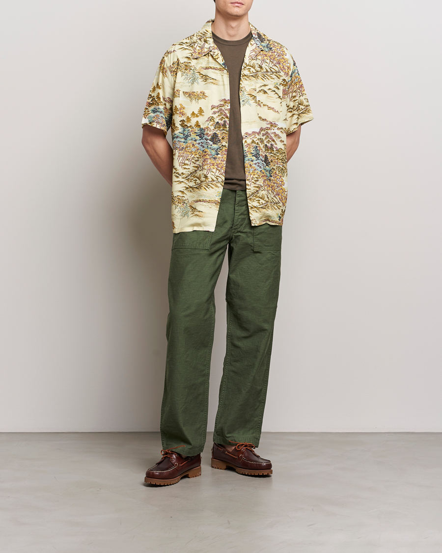 Herr | Skjortor | orSlow | Printed Rayon Camp Shirt Yellow