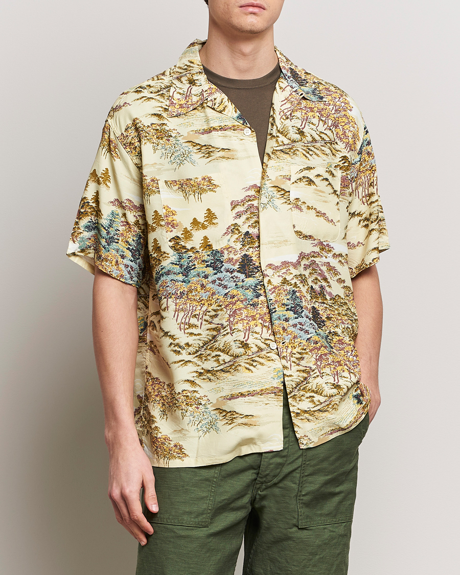 Herr | Skjortor | orSlow | Printed Rayon Camp Shirt Yellow