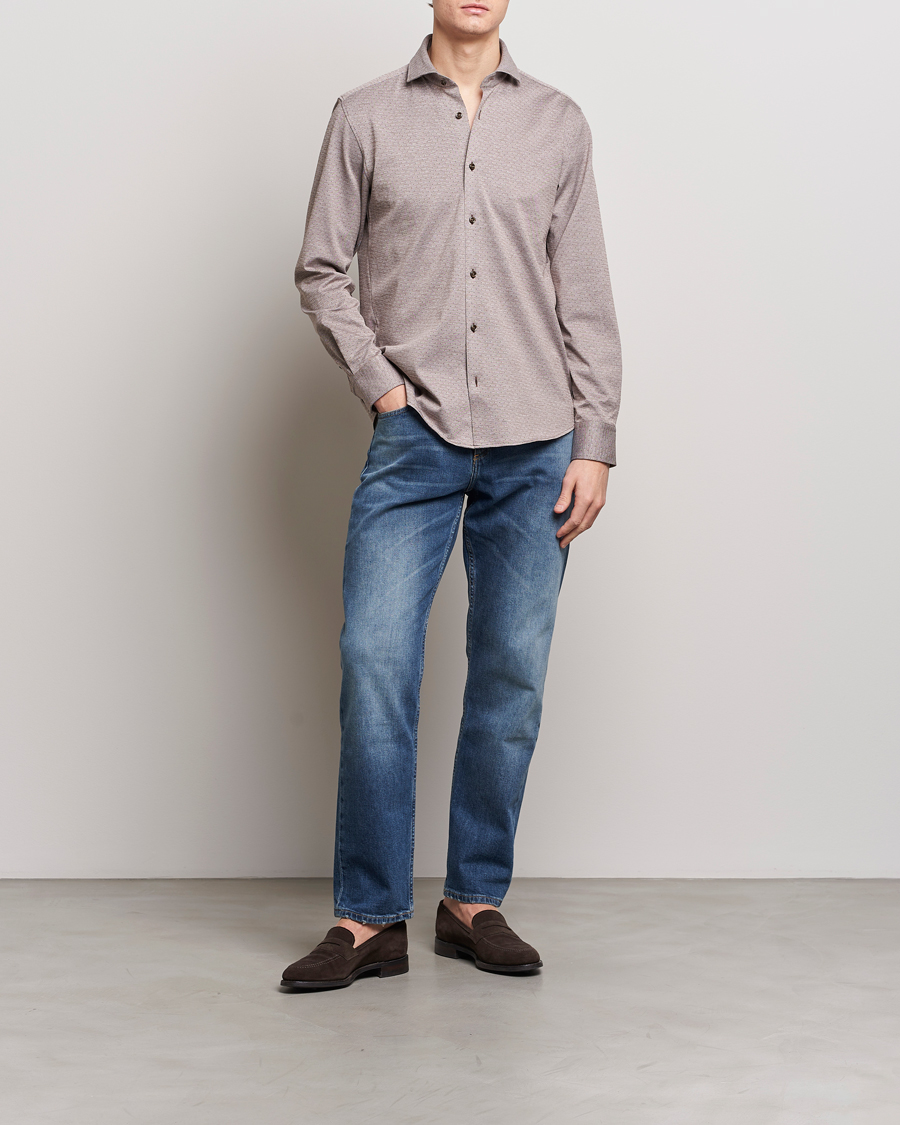 Herr | Skjortor | BOSS BLACK | Hal Cotton Jersey Shirt Open Brown