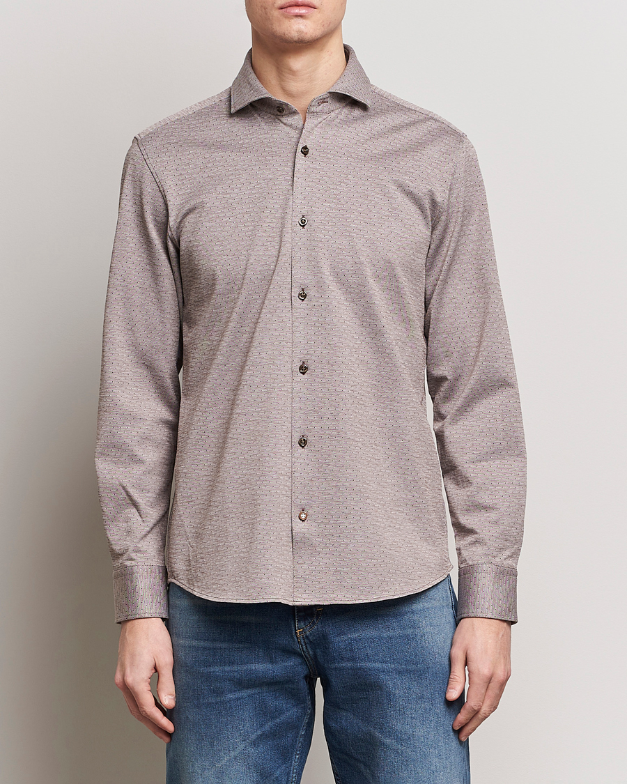 Herr | Pikéskjortor | BOSS BLACK | Hal Cotton Jersey Shirt Open Brown