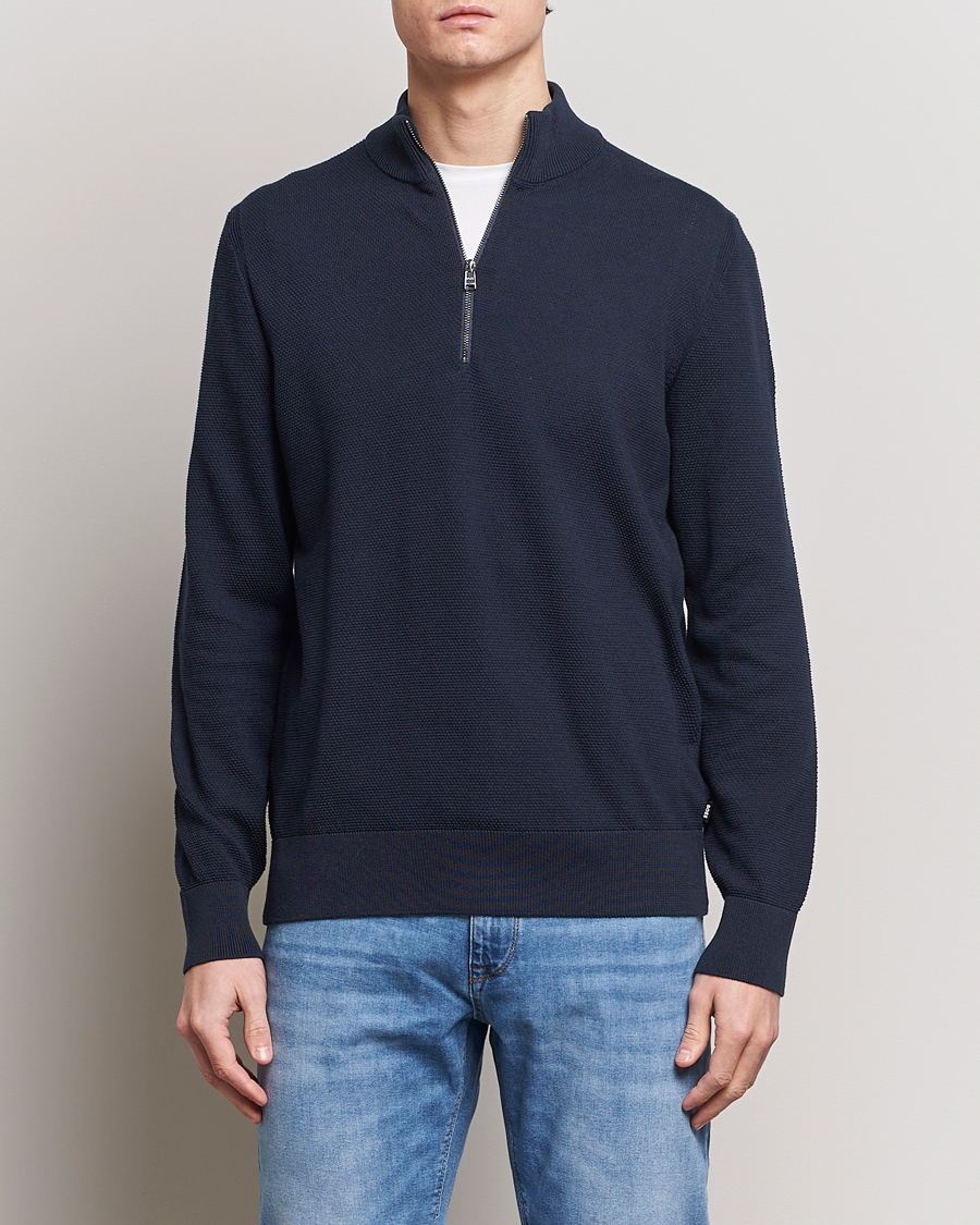 Herr | Tröjor | BOSS BLACK | Ebrando Knitted Half Zip Dark Blue