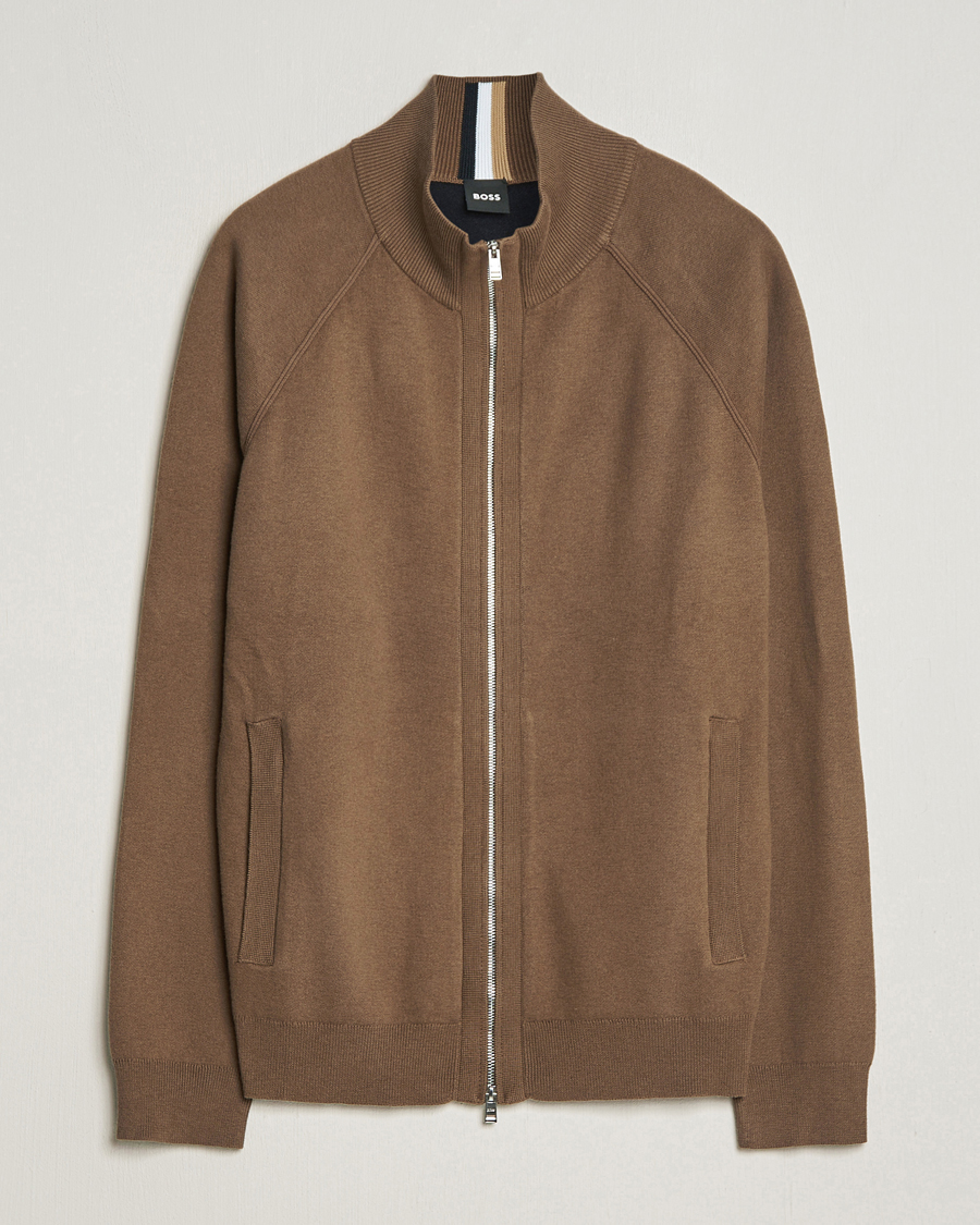 Herr | Tröjor | BOSS BLACK | Perrone Knitted Full-Zip Open Brown