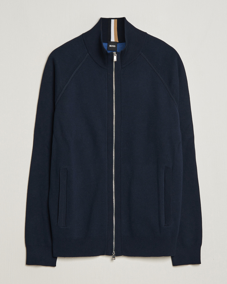 Herr | Tröjor | BOSS BLACK | Perrone Knitted Full-Zip Dark Blue