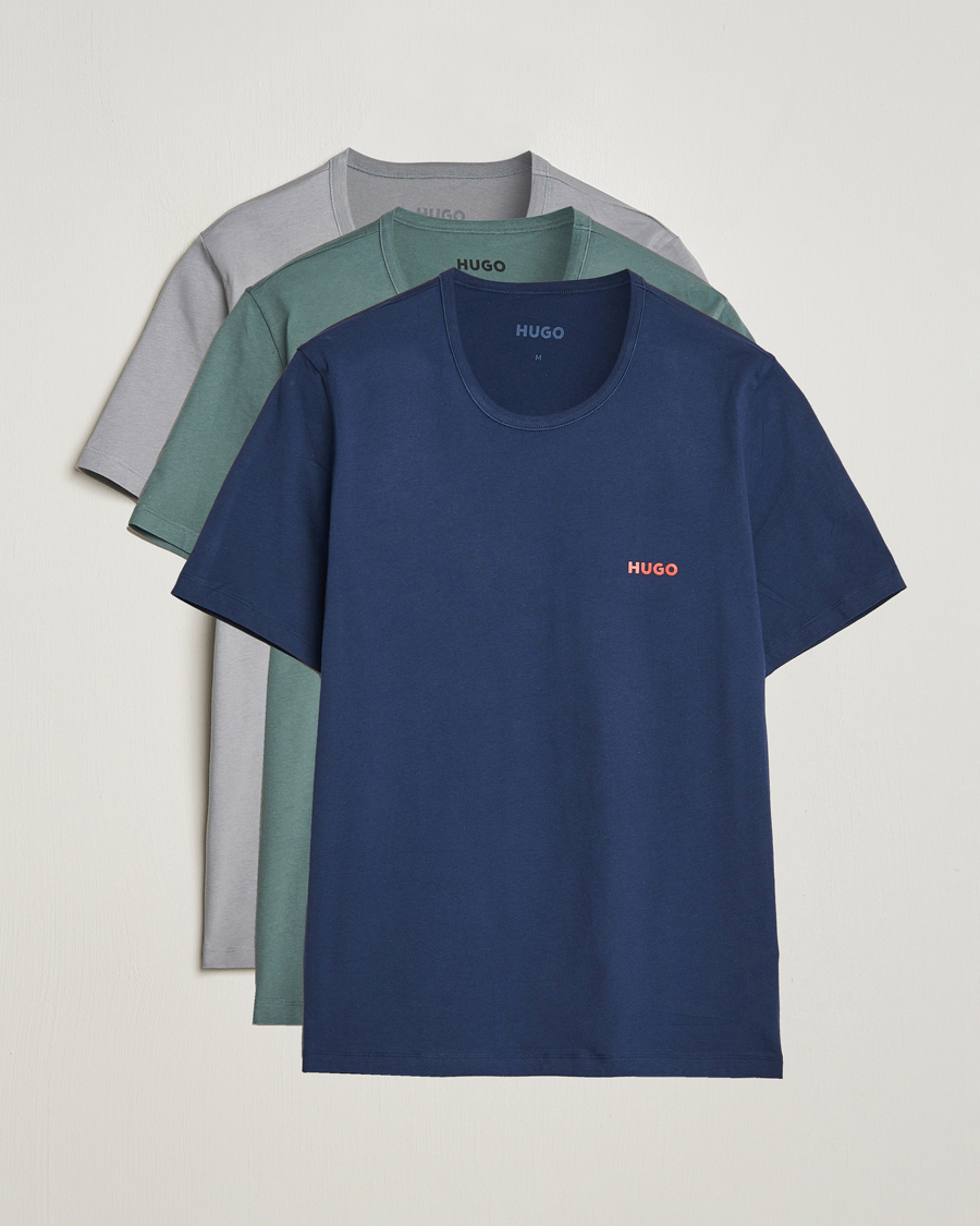 Herr | T-Shirts | HUGO | 3-Pack Logo Crew Neck T-Shirt Green/Navy/Grey