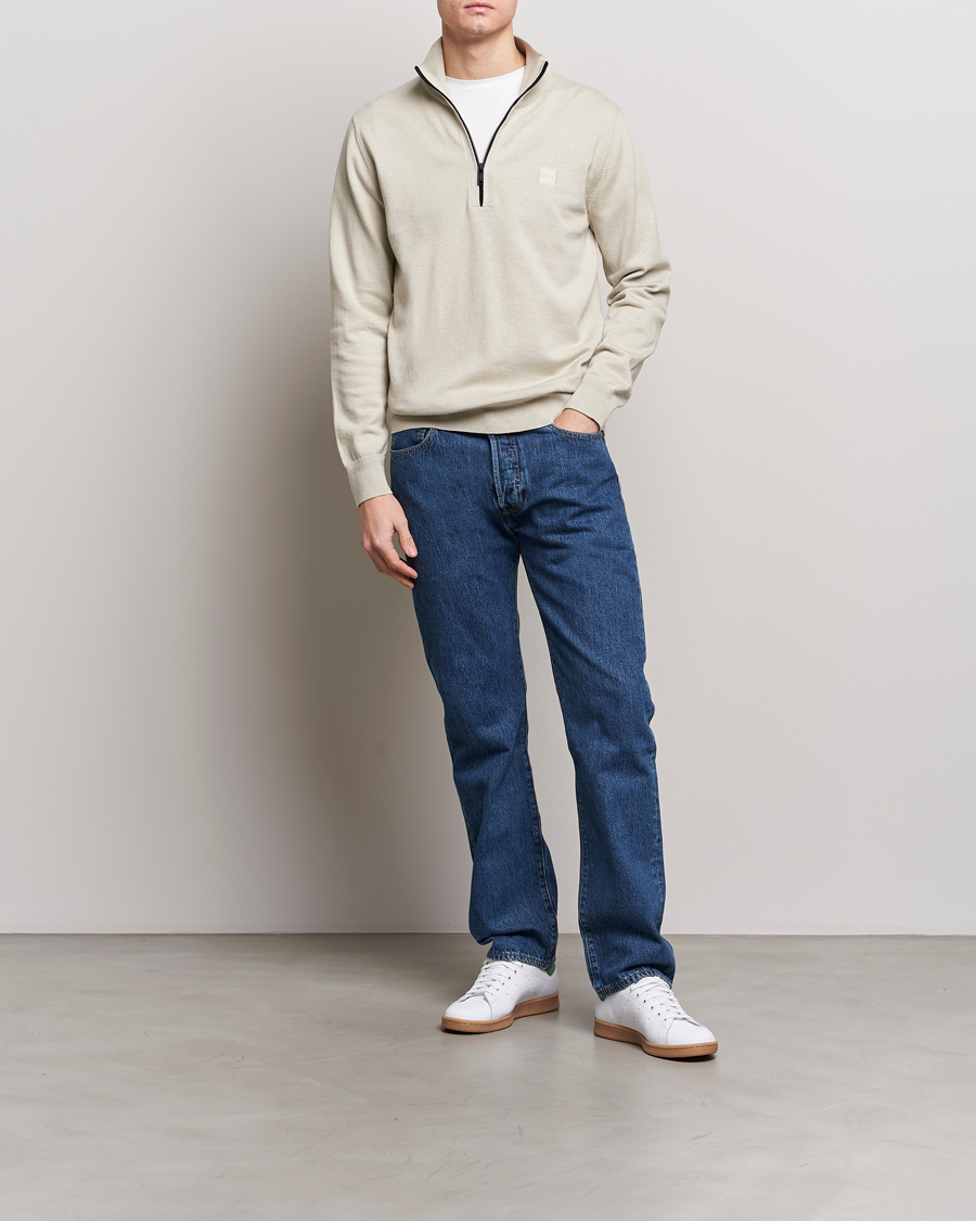 Herr | Tröjor | BOSS ORANGE | Kanobix Knitted Half-Zip Light Beige