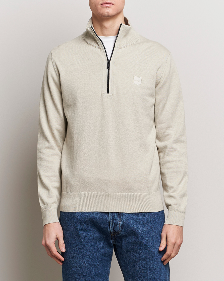 Herr | Tröjor | BOSS ORANGE | Kanobix Knitted Half-Zip Light Beige