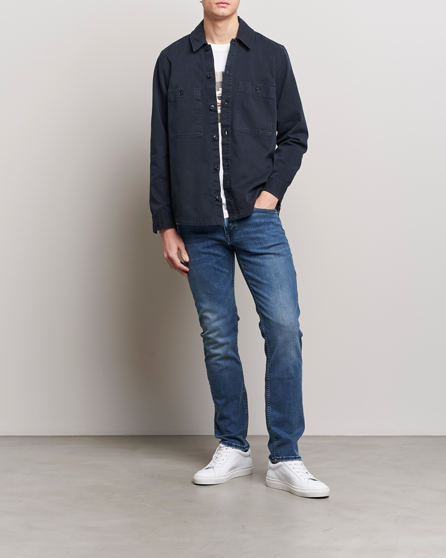 Herr | Skjortor | BOSS ORANGE | Locky Cotton Overshirt Dark Blue
