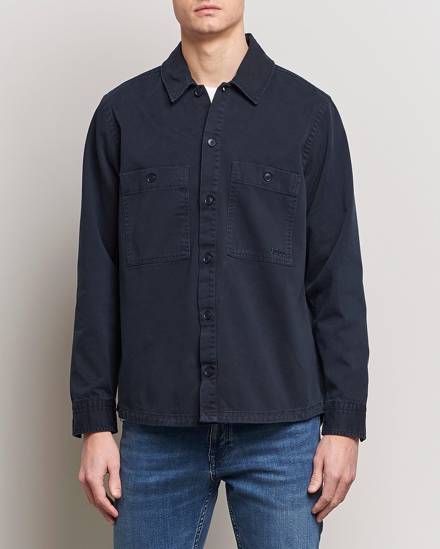 Herr | Skjortor | BOSS ORANGE | Locky Cotton Overshirt Dark Blue