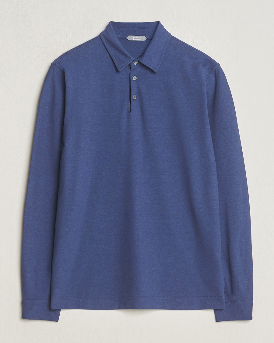Herr | Tröjor | Zanone | Ice Cotton Long Sleeve Polo Steel Blue