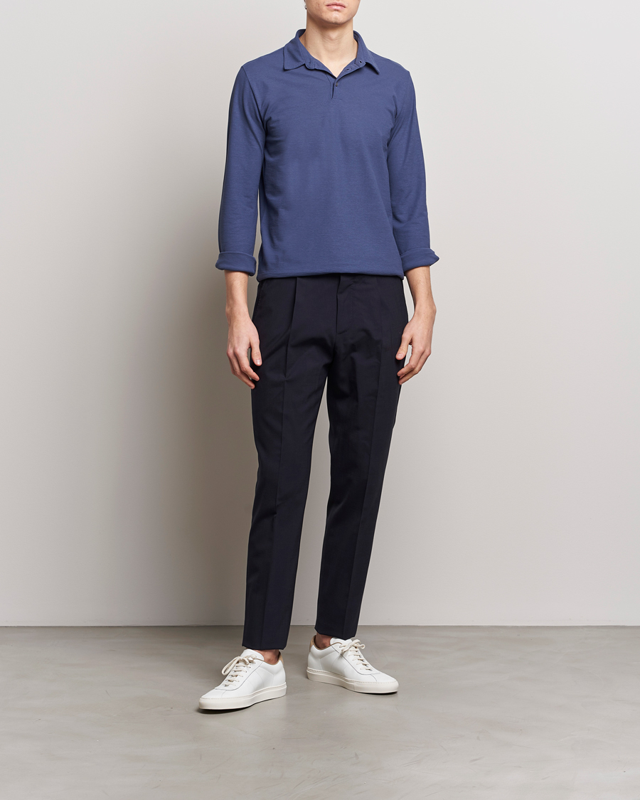 Herr | Tröjor | Zanone | Ice Cotton Long Sleeve Polo Steel Blue