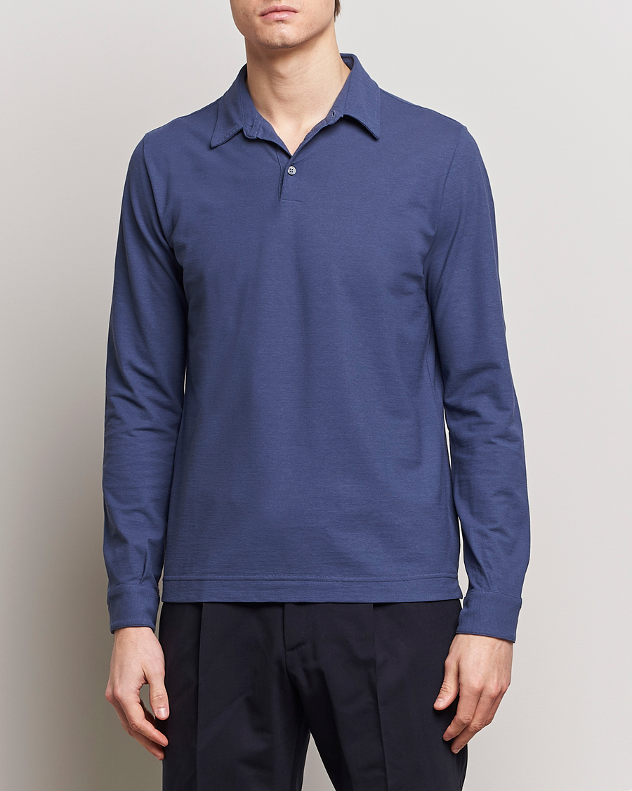 Herr | Italian Department | Zanone | Ice Cotton Long Sleeve Polo Steel Blue