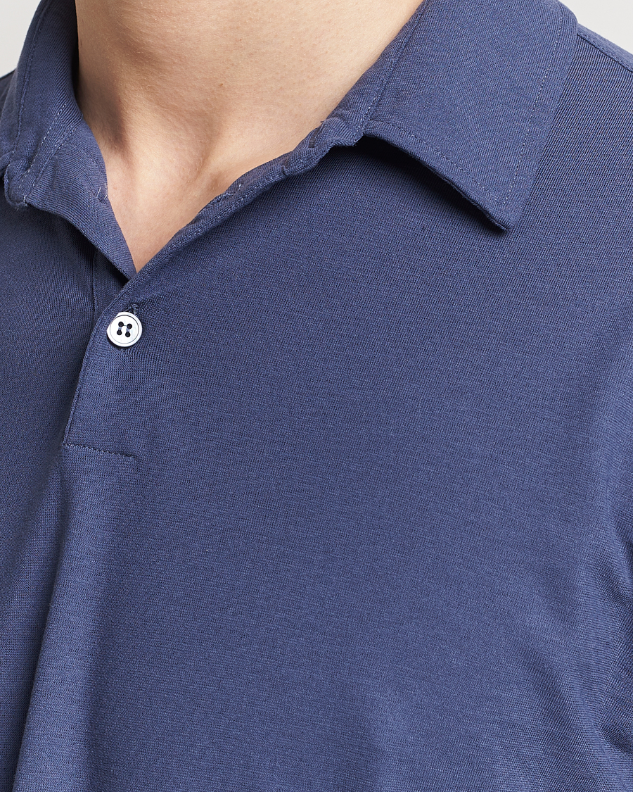 Herr | Tröjor | Zanone | Ice Cotton Long Sleeve Polo Steel Blue