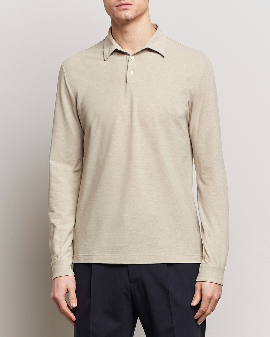 Herr | Pikéer | Zanone | Ice Cotton Long Sleeve Polo Beige