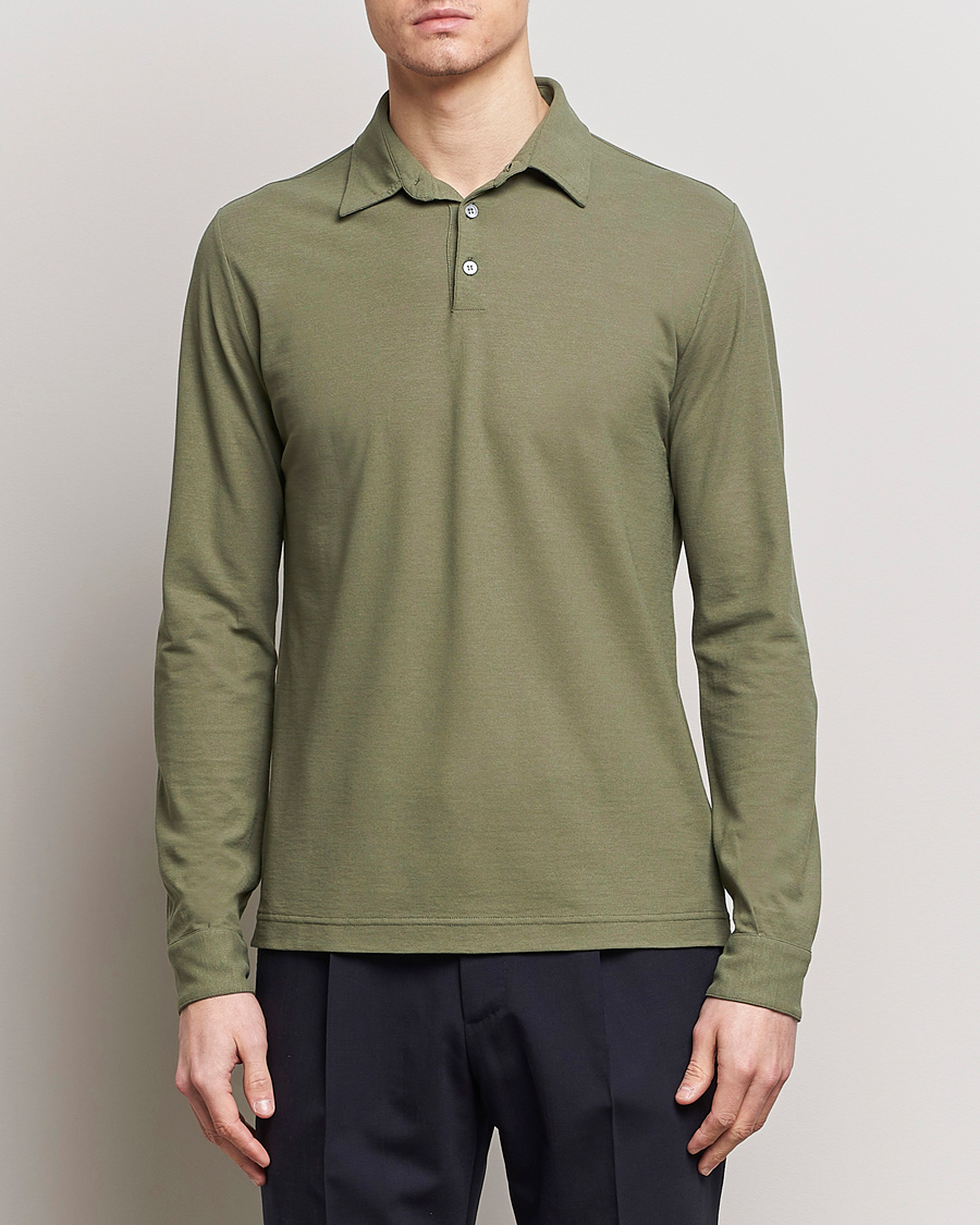 Herr | Avdelningar | Zanone | Ice Cotton Long Sleeve Polo Olive