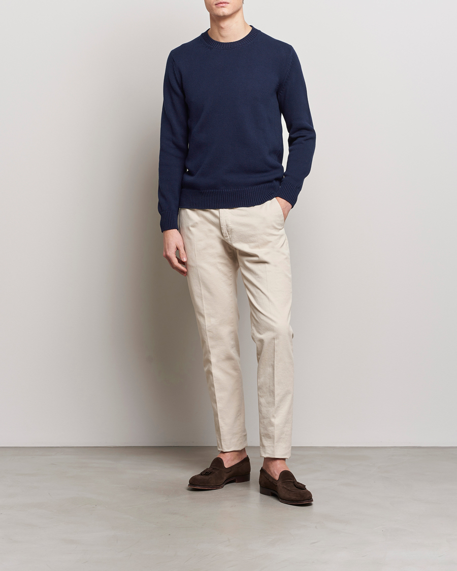 Herr | Tröjor | Zanone | Soft Cotton Crewneck Sweater Navy