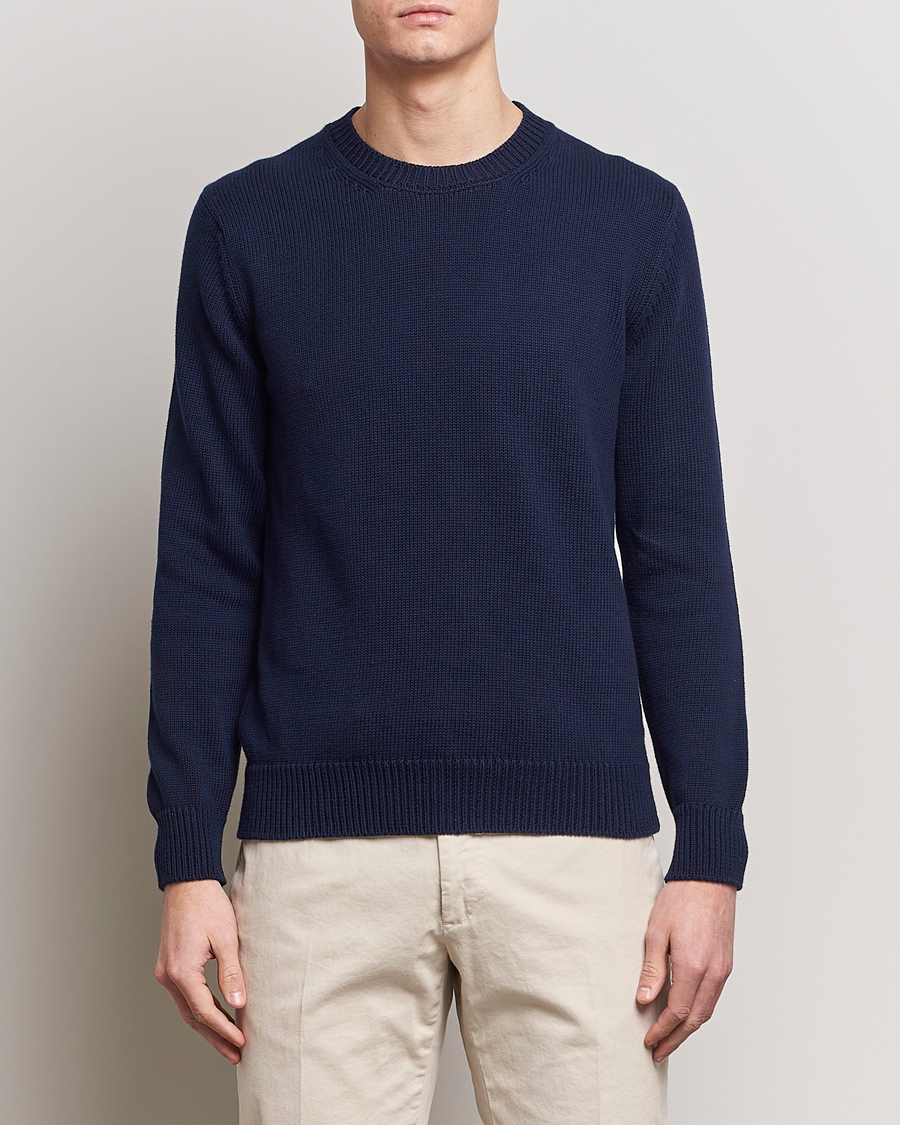 Herr | Italian Department | Zanone | Soft Cotton Crewneck Sweater Navy