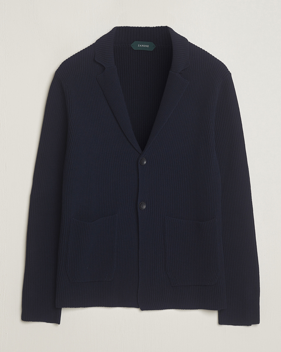Herr | Kavajer | Zanone | Cotton Rib Knitted Blazer Navy